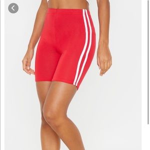 Red stripe biker shorts